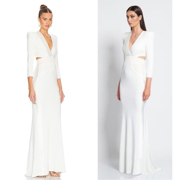 Zhivago Go On Your Own Way Long Sleeve Cutout White Maxi Gown Size 4 - Picture 4 of 11
